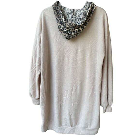 White Birch Women's‎ L Beige & Leopard Print Hooded Sweatshirt Dress - Picture 2 of 7